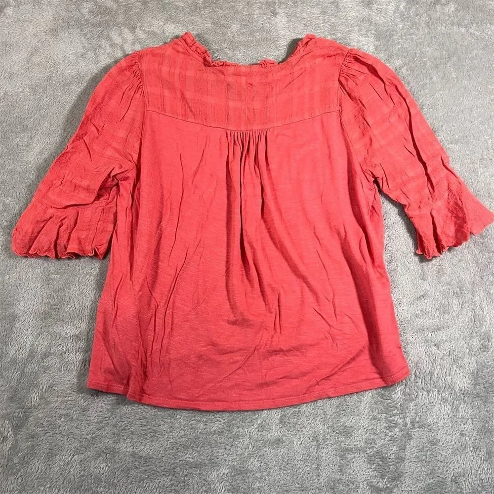 Anthropologie Dolan‎ Blouse Women's XS Salmon V-Neck Ruffle Sleeve Casual